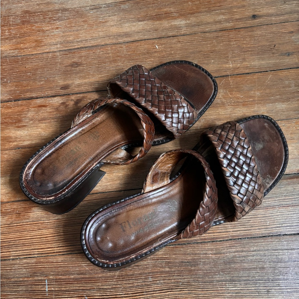 Vintage Italian Brown Leather Heeled Sandals